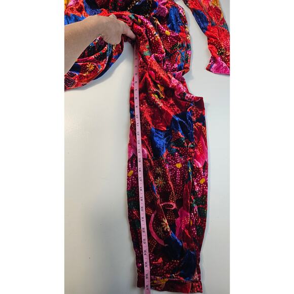 Farm rio snake garden red velour floral bright jumpsuit long sleeve winter S - Picture 9 of 14